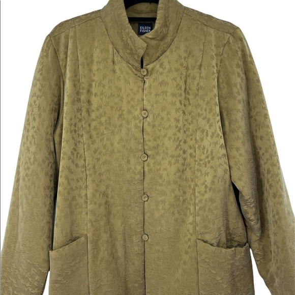 EILEEN FISHER PADDED CHARMEUSE Leaf dappled Silk Charmeuse Jacket SZ L - Picture 2 of 8